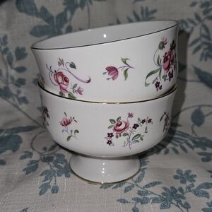 Set Of Floral Dessert Bowls with Gold Trim